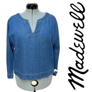 Madewell Side Lace Up Denim Top Bell Sleeve Western Farmcore Pullover Sz: M